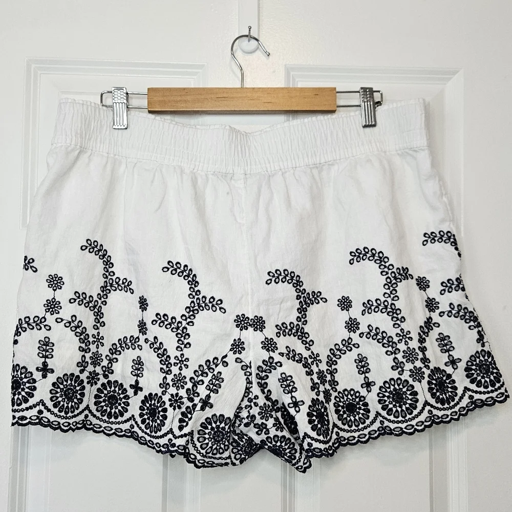 J.Crew Linen Blend White & Black Eyelet Embroidered Lined Shorts XL - Picture 9 of 9